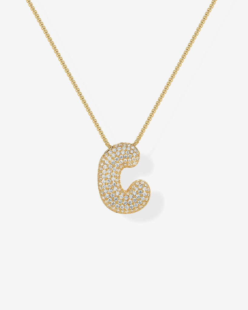 Sparkling Bubble Letter Pendant Necklace #Variant_Yellow Gold_C  