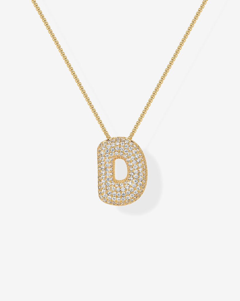Sparkling Bubble Letter Pendant Necklace #Variant_Yellow Gold_D  