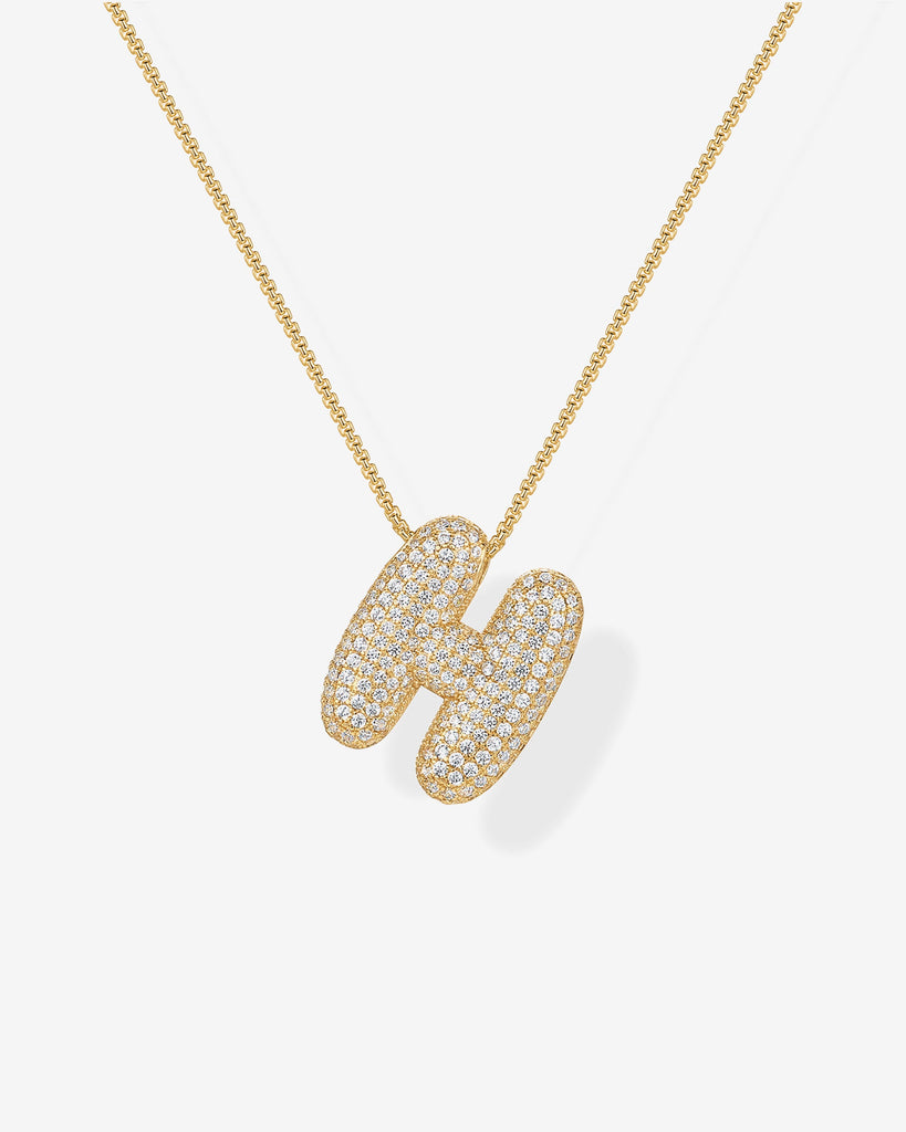 Sparkling Bubble Letter Pendant Necklace #Variant_Yellow Gold_H  