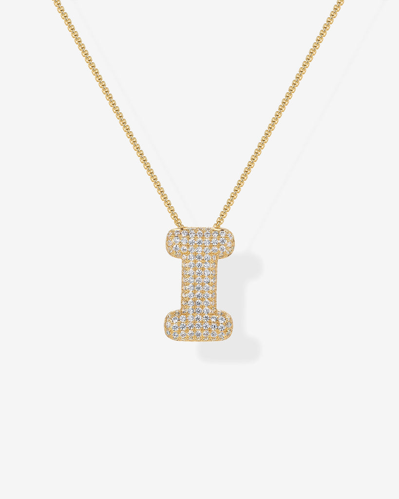 Sparkling Bubble Letter Pendant Necklace #Variant_Yellow Gold_I  