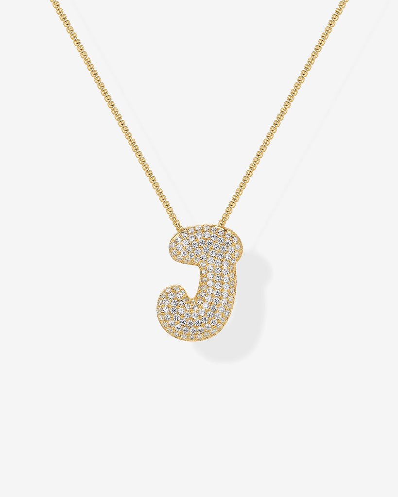 Sparkling Bubble Letter Pendant Necklace #Variant_Yellow Gold_J  