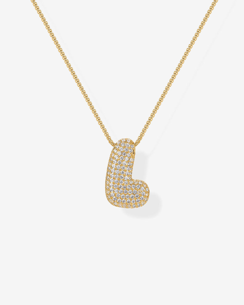 Sparkling Bubble Letter Pendant Necklace #Variant_Yellow Gold_L  