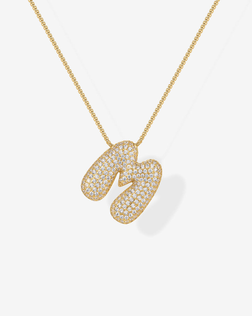 Sparkling Bubble Letter Pendant Necklace #Variant_Yellow Gold_M  