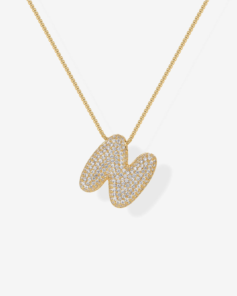 Sparkling Bubble Letter Pendant Necklace #Variant_Yellow Gold_N  