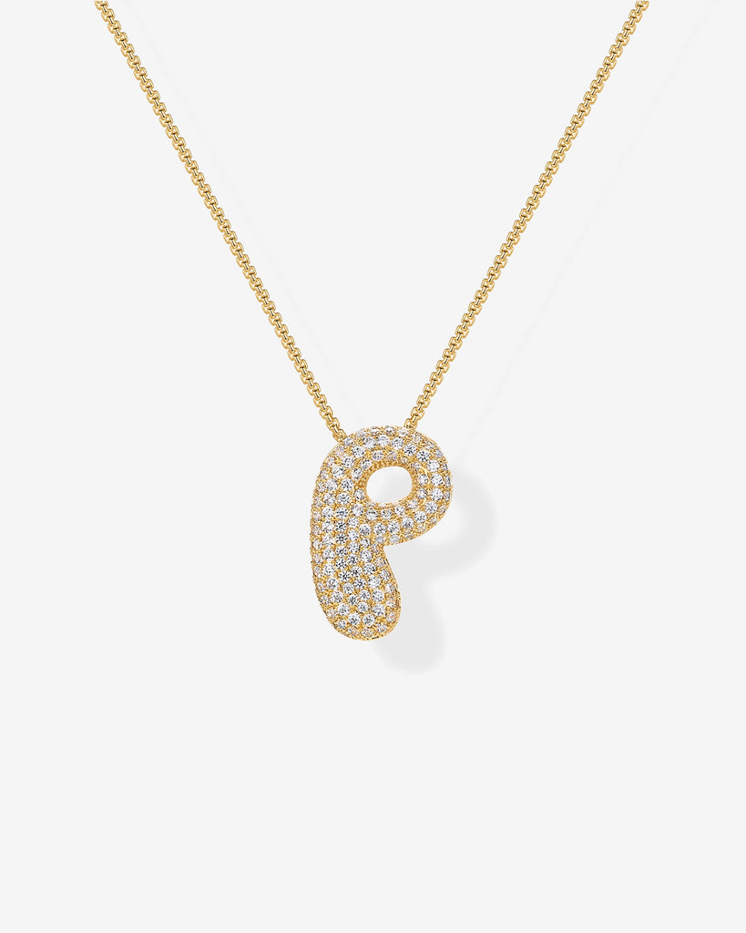 Sparkling Bubble Letter Pendant Necklace #Variant_Yellow Gold_P  