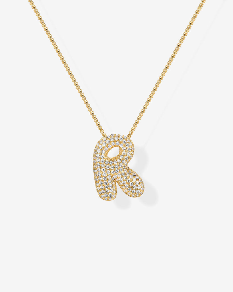 Sparkling Bubble Letter Pendant Necklace #Variant_Yellow Gold_R  