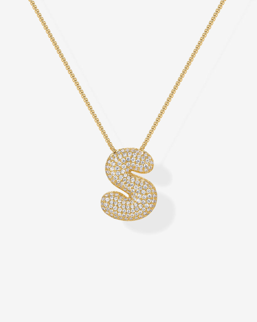 Sparkling Bubble Letter Pendant Necklace #Variant_Yellow Gold_S  