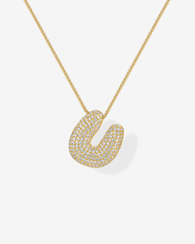 Sparkling Bubble Letter Pendant Necklace #Variant_Yellow Gold_U  