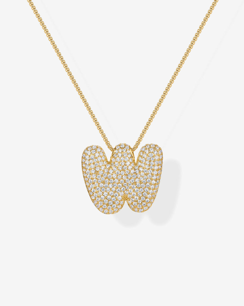 Sparkling Bubble Letter Pendant Necklace #Variant_Yellow Gold_W  