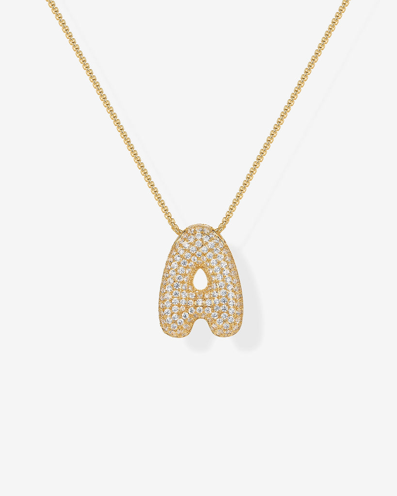 Sparkling Bubble Letter Pendant Necklace #Variant_Yellow Gold_A  