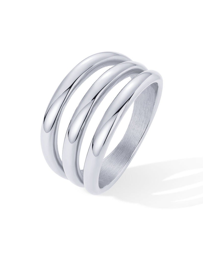 Chunky Triple Stack Ring #Variant_White Gold Statement 