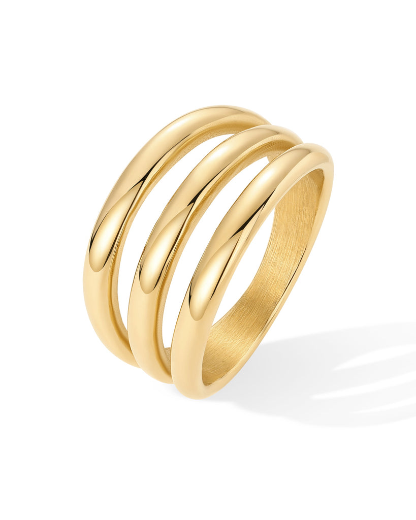 Chunky Triple Stack Ring #Variant_Yellow Gold Statement 