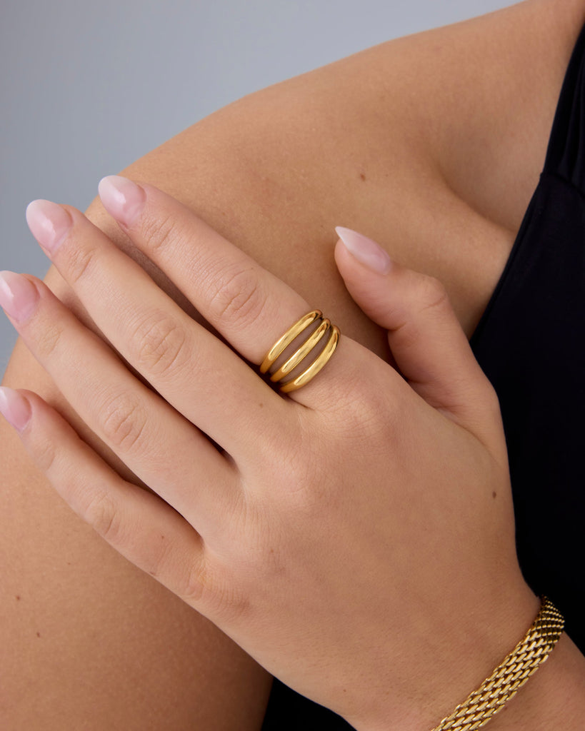 Chunky Triple Stack Ring #Variant_White Gold Statement 