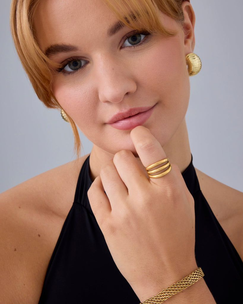 Chunky Triple Stack Ring #Variant_White Gold Statement 