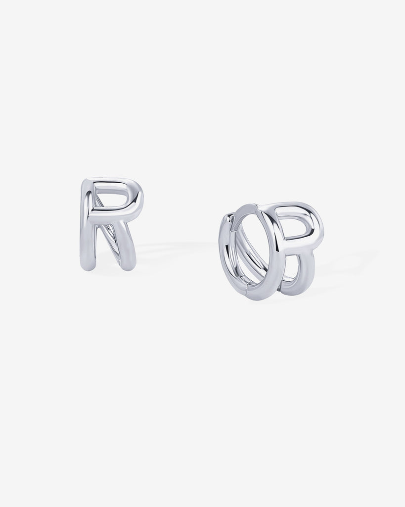 Initial Huggies #Variant_White Gold/R Huggie 