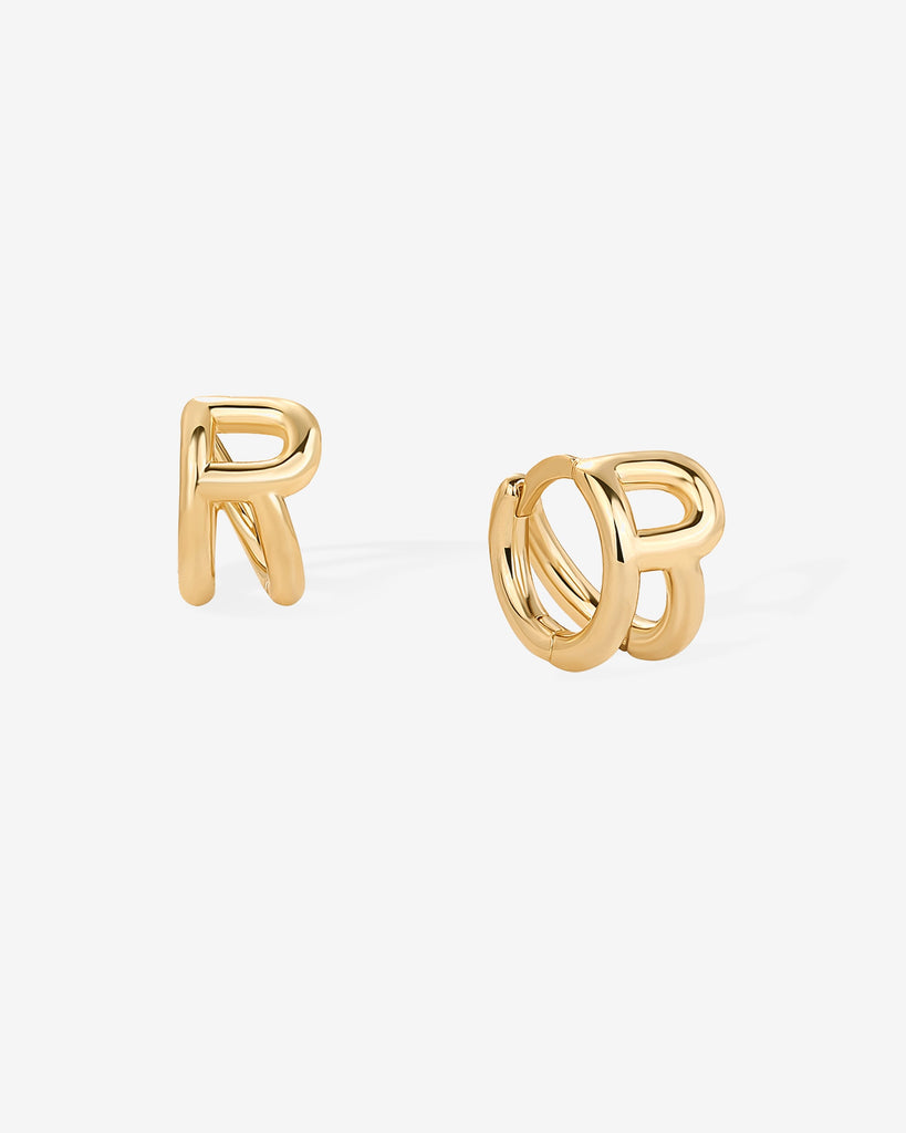 Initial Huggies #Variant_Yellow Gold/R Huggie 