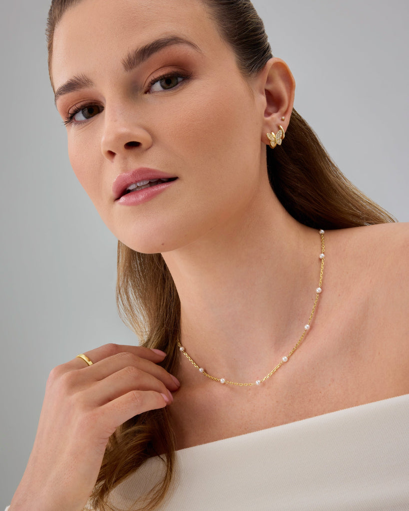Pearl Station Chain Necklace #Variant_Yellow Gold Pearl 