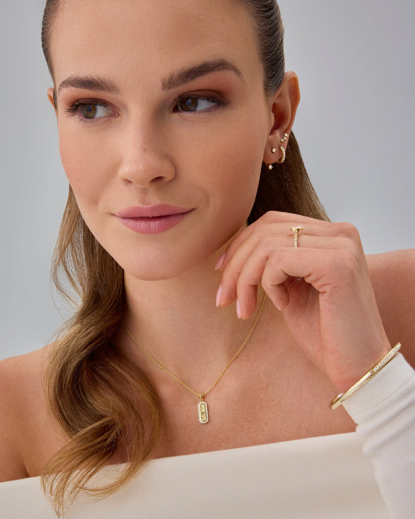 Girl Mom Dog Tag Necklace #Variant_White Gold Charms 