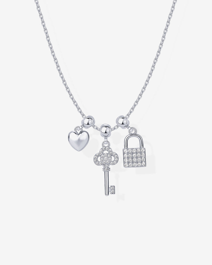 Lock and Key Charm Necklace #Variant_White Gold Charms 