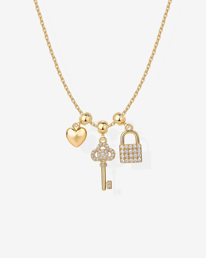Lock and Key Charm Necklace #Variant_Yellow Gold Charms 