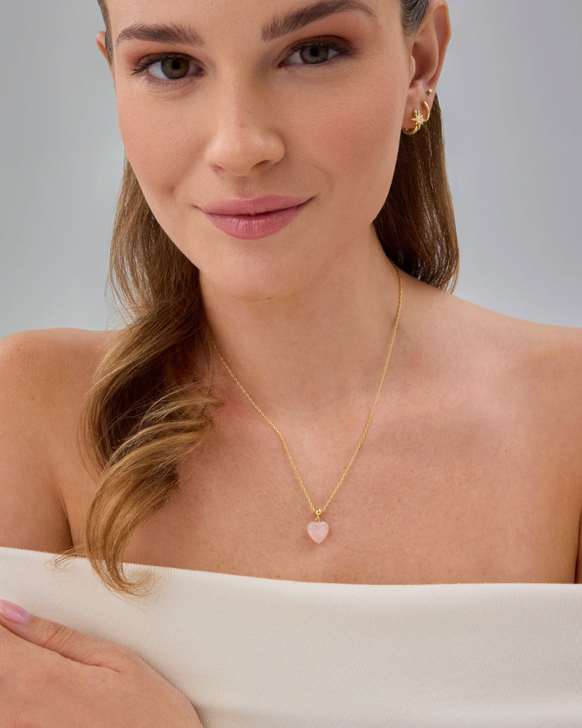 Gemstone Heart Necklace #Variant_White Gold/RQ Charms 