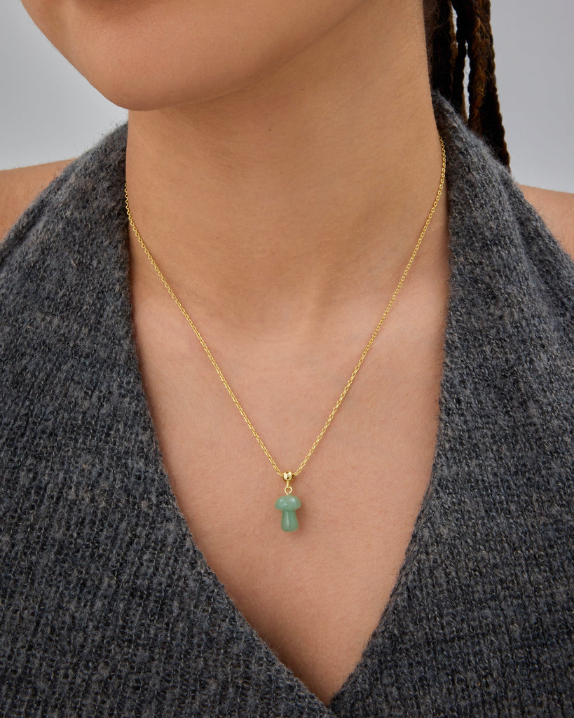Gemstone Shroom Necklace #Variant_White Gold/SOD Charms 