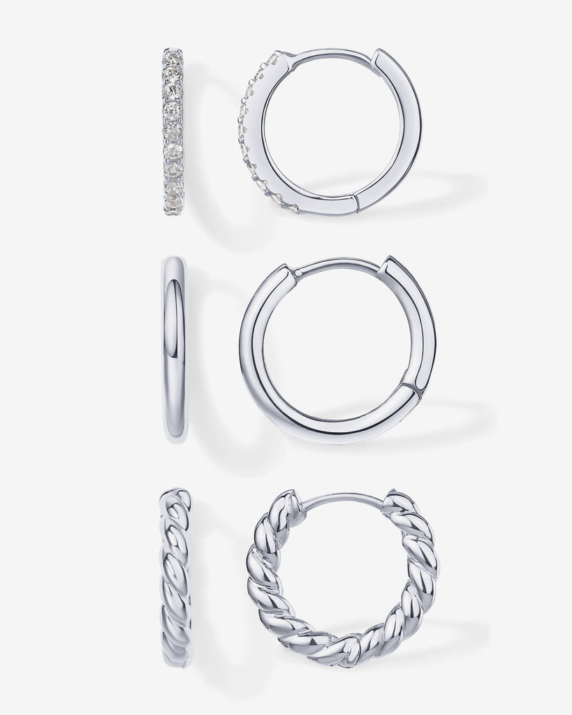 Aurora Trilogy Hoops Set #Variant_White Gold  Earrings 
