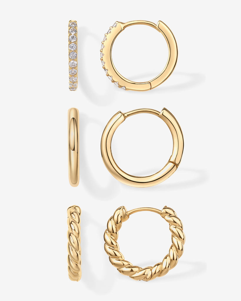 Aurora Trilogy Hoops Set #Variant_Yellow Gold  Earrings 