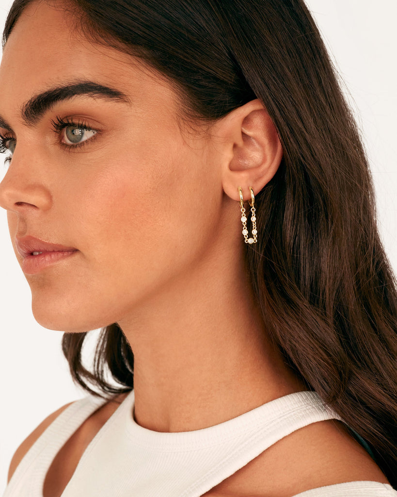 Cubic Zirconia Chain Earrings #Variant_Yellow Gold Earrings 