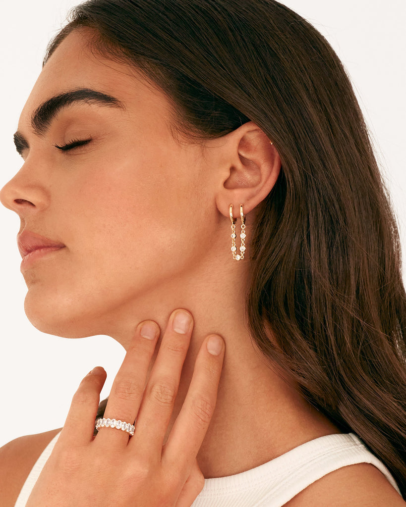 Cubic Zirconia Chain Earrings #Variant_Yellow Gold Earrings 