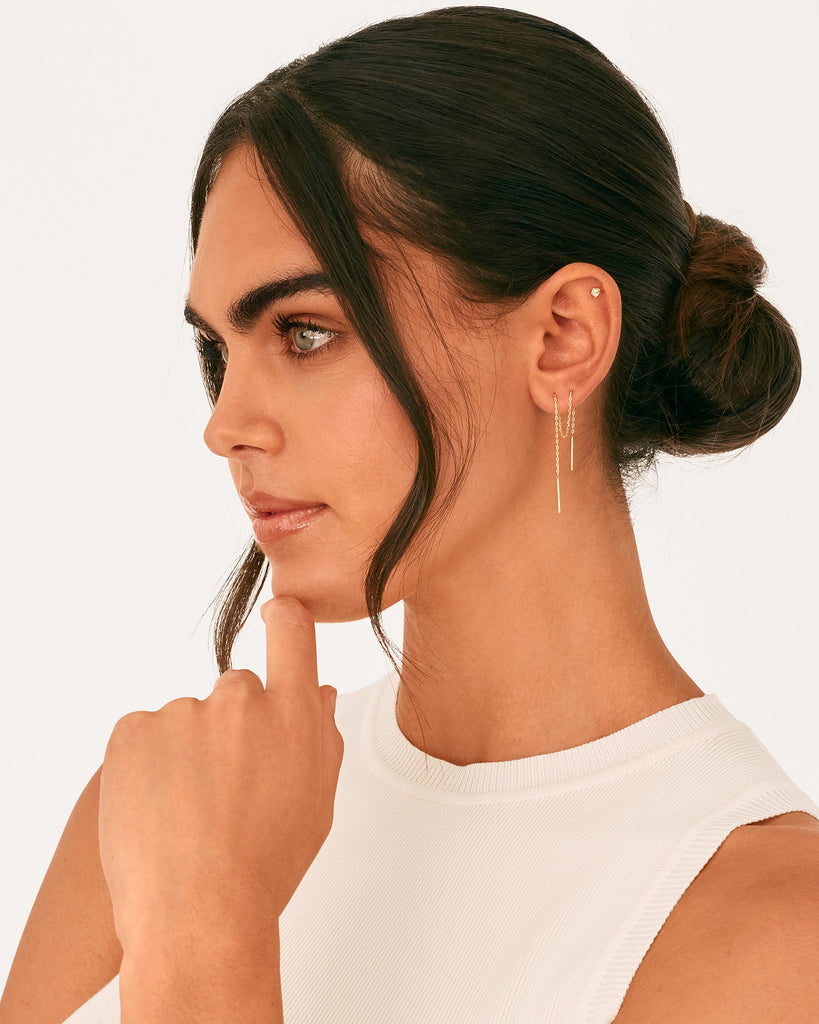 Celestial Chains Threader Earrings #Variant_Yellow Gold Earring 