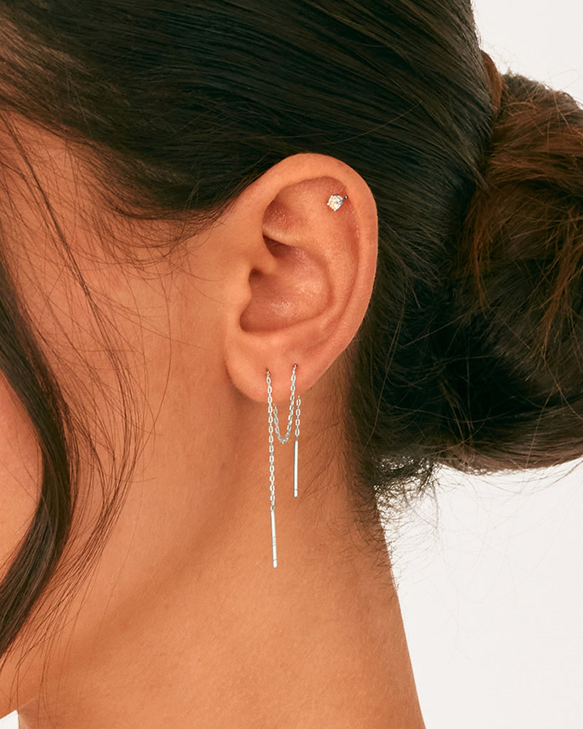 Celestial Chains Threader Earrings #Variant_White Gold Earring 