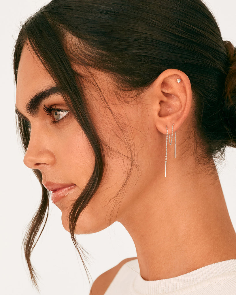 Celestial Chains Threader Earrings #Variant_White Gold Earring 