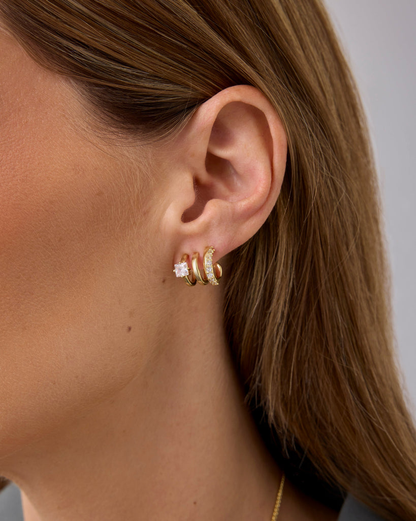 Triple Hoop Huggies #Variant_Yellow Gold  