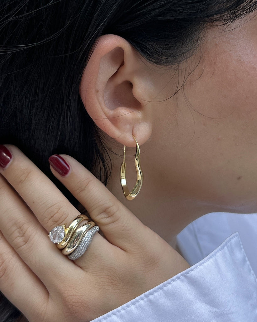 Crete Wavy Hoops #Variant_Yellow Gold Earring 