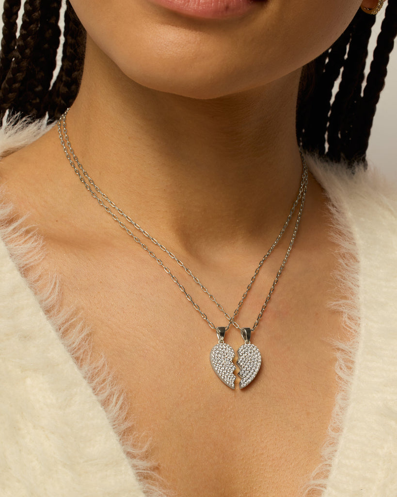 Heart Pendant Necklace Set #Variant_White Gold  
