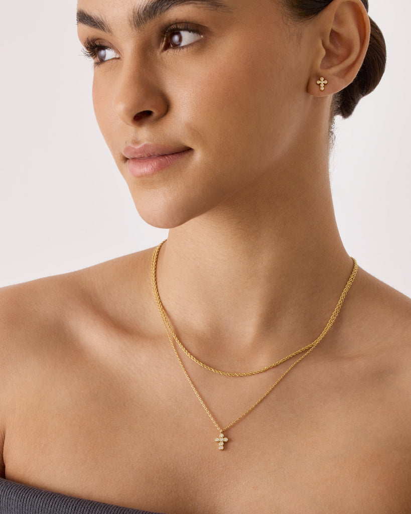 Cross Necklace and Earring Set #Variant_Yellow Gold  