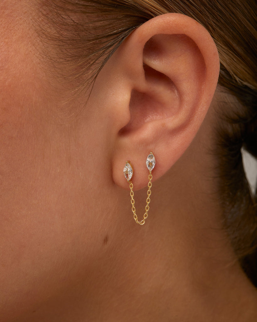 Chained Luminescence Double Piercing Earrings #Variant_White Gold Earring 