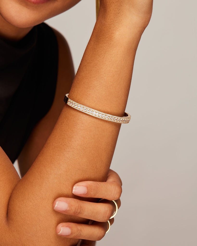 Classic Cubic Zirconia Bangle Bracelet #Variant_Yellow Gold  