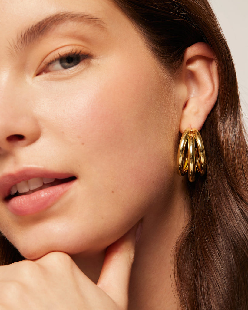 Triple Multi Hoop Earrings #Variant_White Gold  