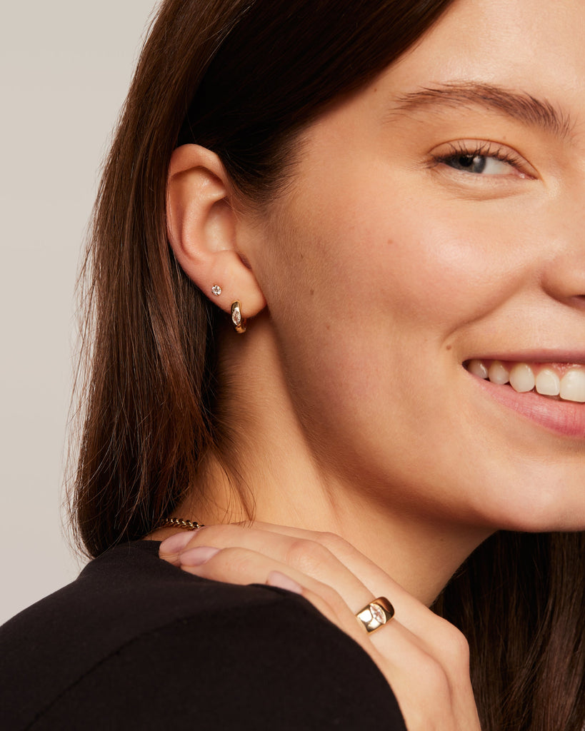 Marquise Chunky Huggie Earrings #Variant_Yellow Gold  