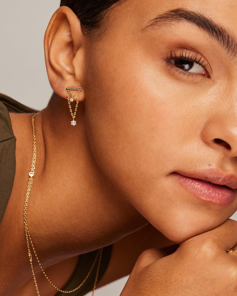 Bar Chained Earring #Variant_White Gold  