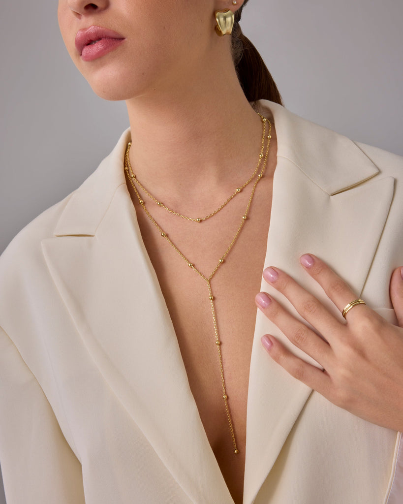 Beaded Tassel Lariat Necklace #Variant_White Gold  