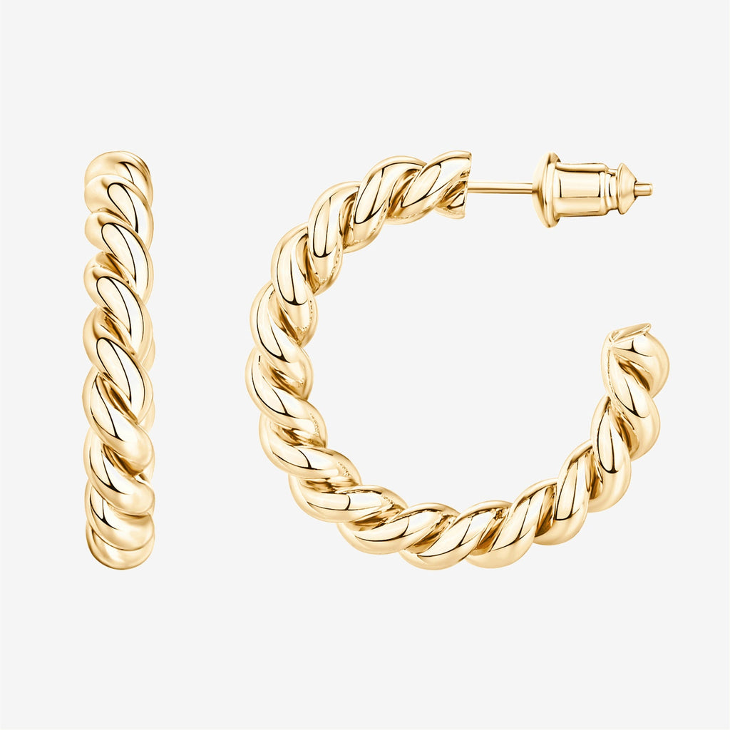 Rope Hoops Yellow Gold, 25mm Earring 