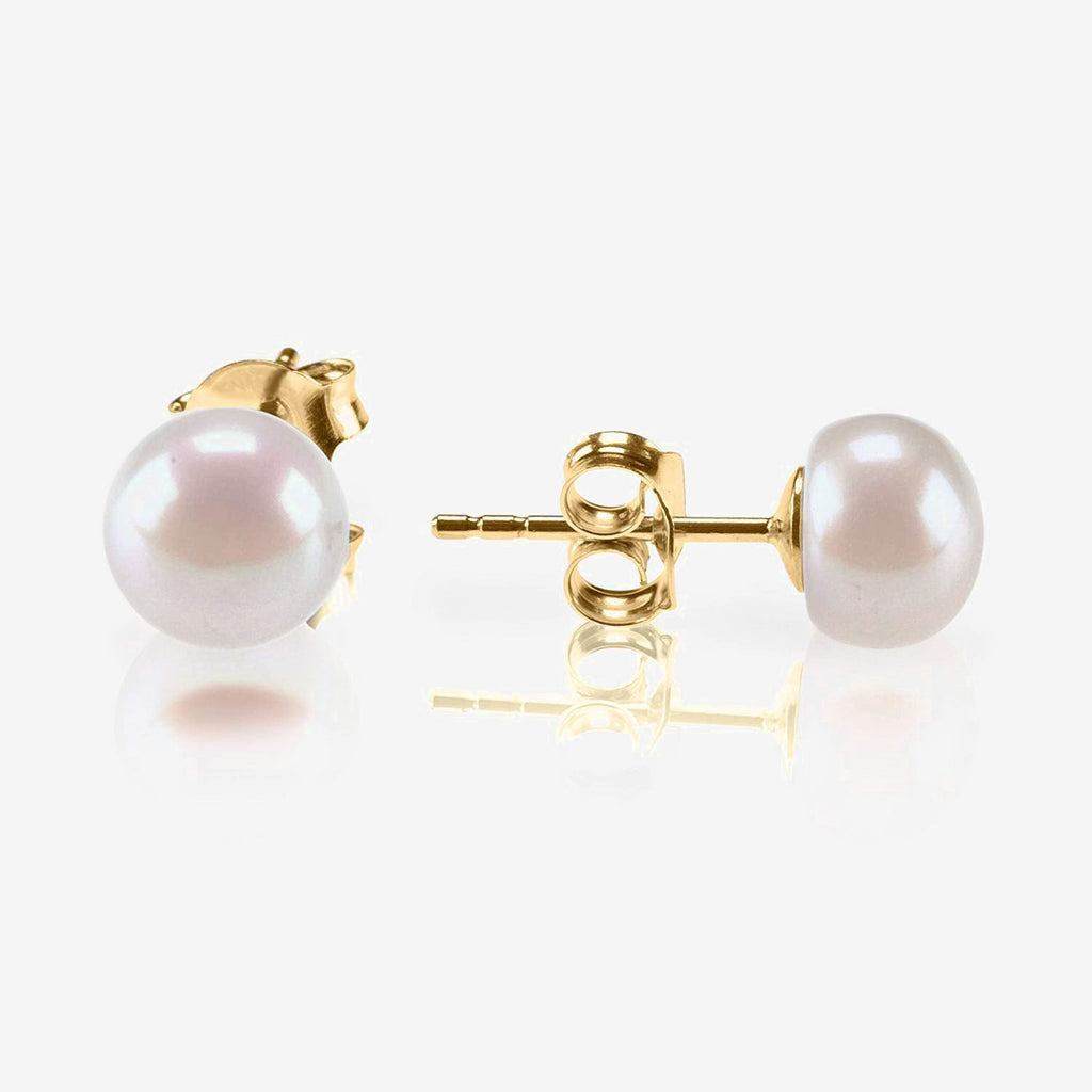 Freshwater Pearl Studs 5.5-6mm, 6.5-7mm, 7.5-8mm, 8.5-9mm, 9.5-10mm, 10.5-11mm, Yellow Gold Earring 
