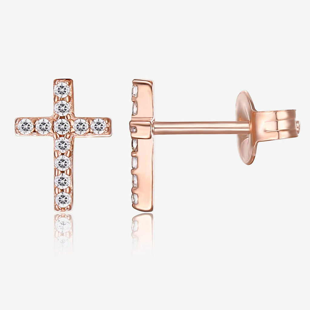 Cross Earrings with CZ Rose Gold Earring 