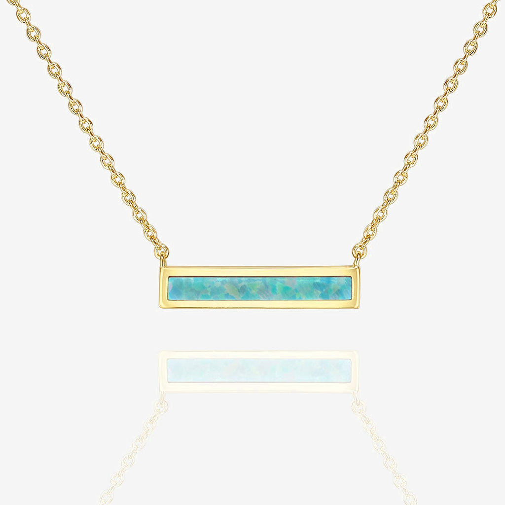 Opal Bar Necklace Yellow Gold Green Opal Necklace 