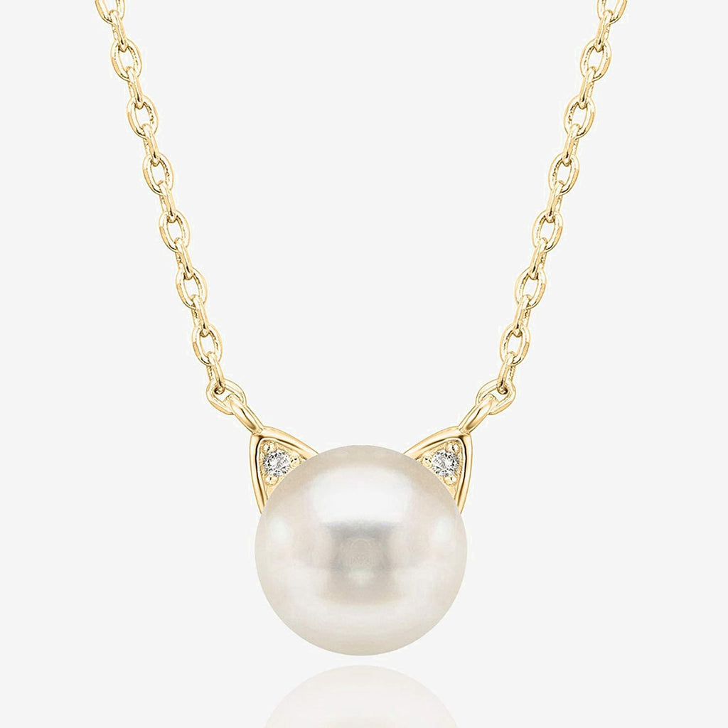 Freshwater Cultured Cat Pearl Necklace Yellow Gold  