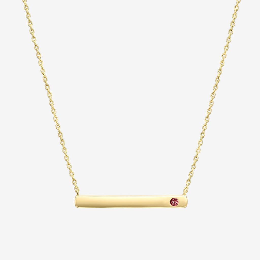 Horizontal Birthstone Bar Necklace January, Yellow Gold Necklace 