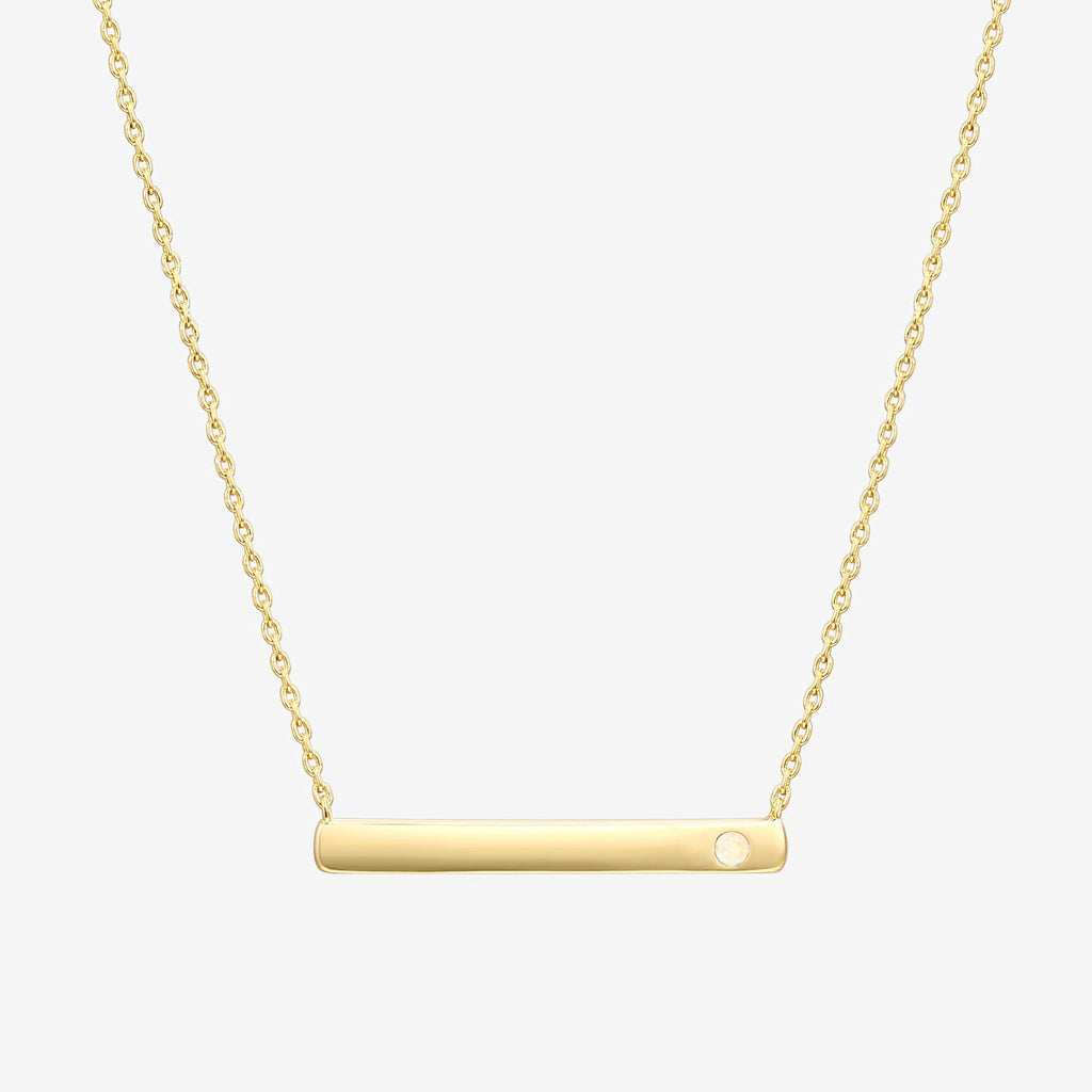 Horizontal Birthstone Bar Necklace October, Yellow Gold Necklace 